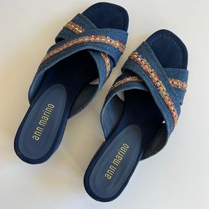 Ann Marino Denim and Rhinestone Slides - 8M - Like New Condition